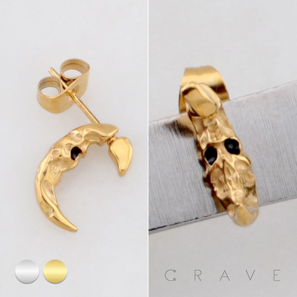 GOTHIC SKULL CRESCENT MOON CELESTIAL HAMMERED 316L SURGICAL STEEL EARRING GOTHIC SKULL CRESCENT MOON CELESTIAL HAMMERED 316L SURGICAL STEEL EARRING